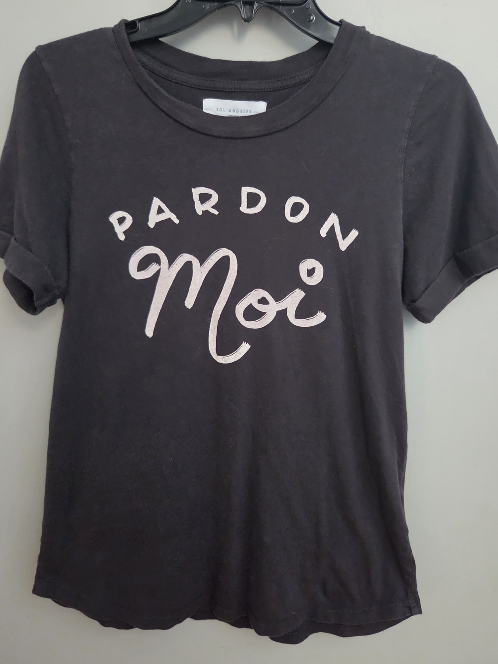 Sol Angeles By Anthrologie "Pardon Moi" XS Gray Cotton T-Shirt